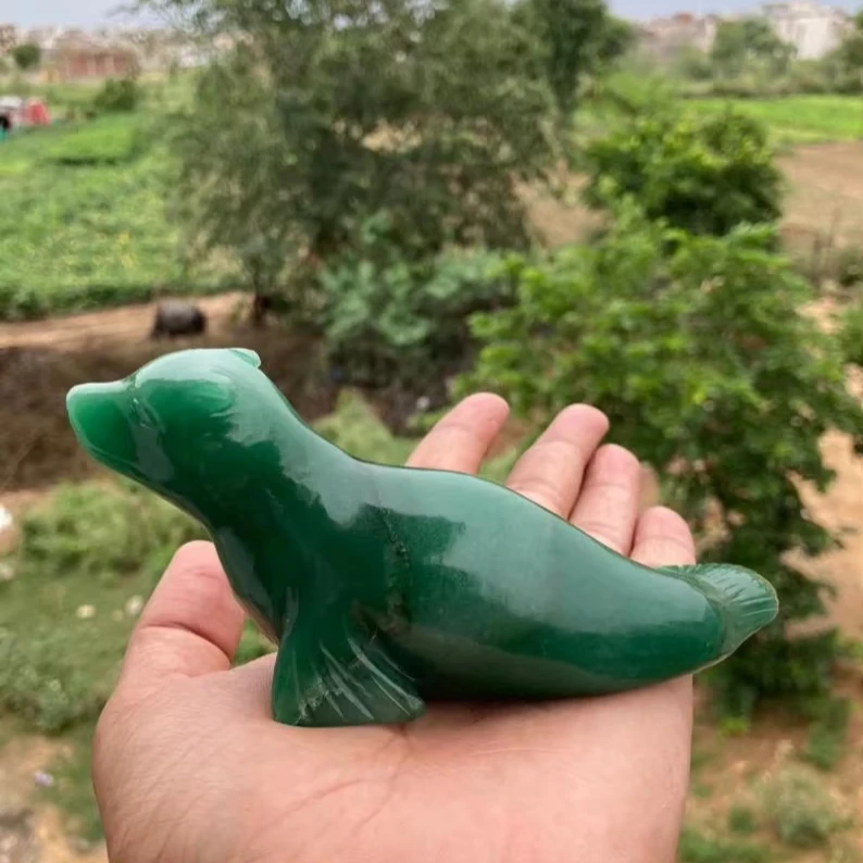 Wholesale Handmade Green Jade Animal Seal Carving Cute Natural Crystal Gemstone Animal Carving Semi-Precious Stone Crafts