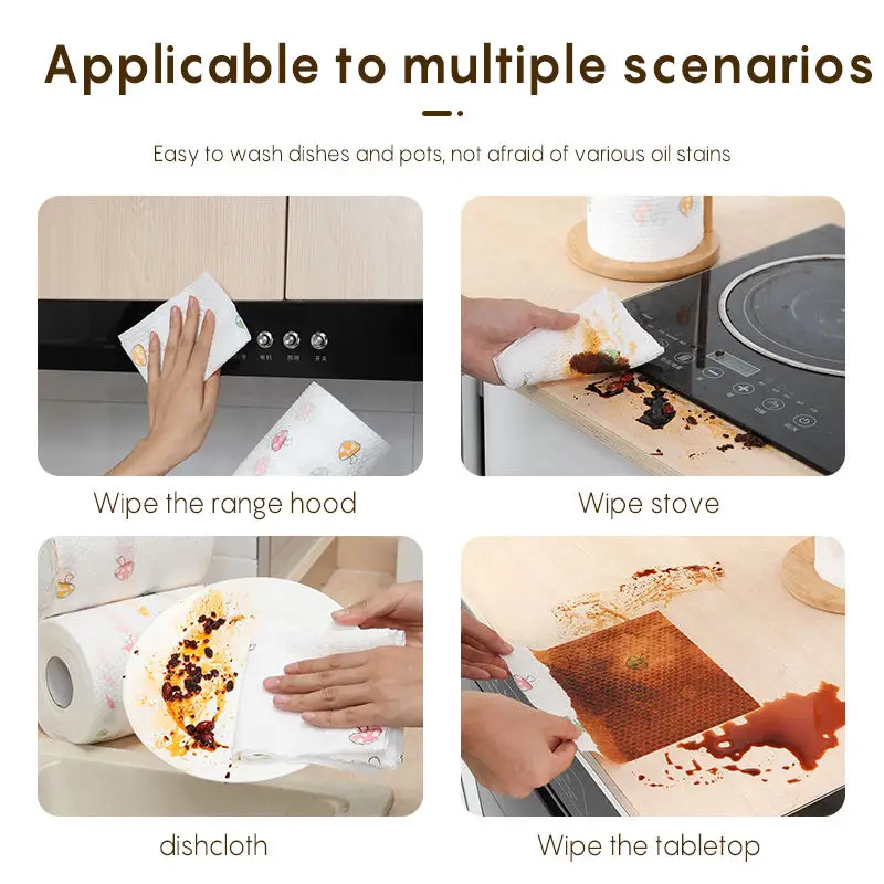 Kitchen Magic Disposable Lazy Non-Woven Cloth Thickened Scouring Pad Dry And Wet Dual-Use Tear Away Microfiber Towel Cloths Roll