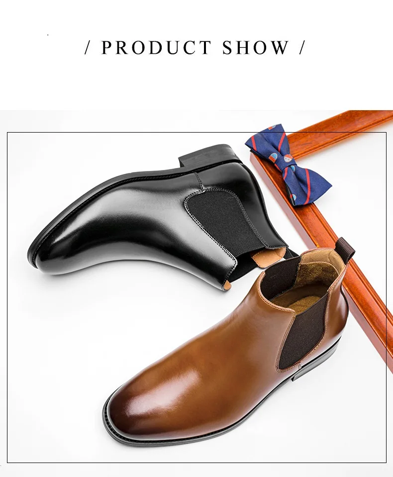 Mens Chelsea Boots Classic Mens Cowboy Leather Brown Ankle Boots British High Cut Shoes Footwear Dress Boots Slip-On shoes