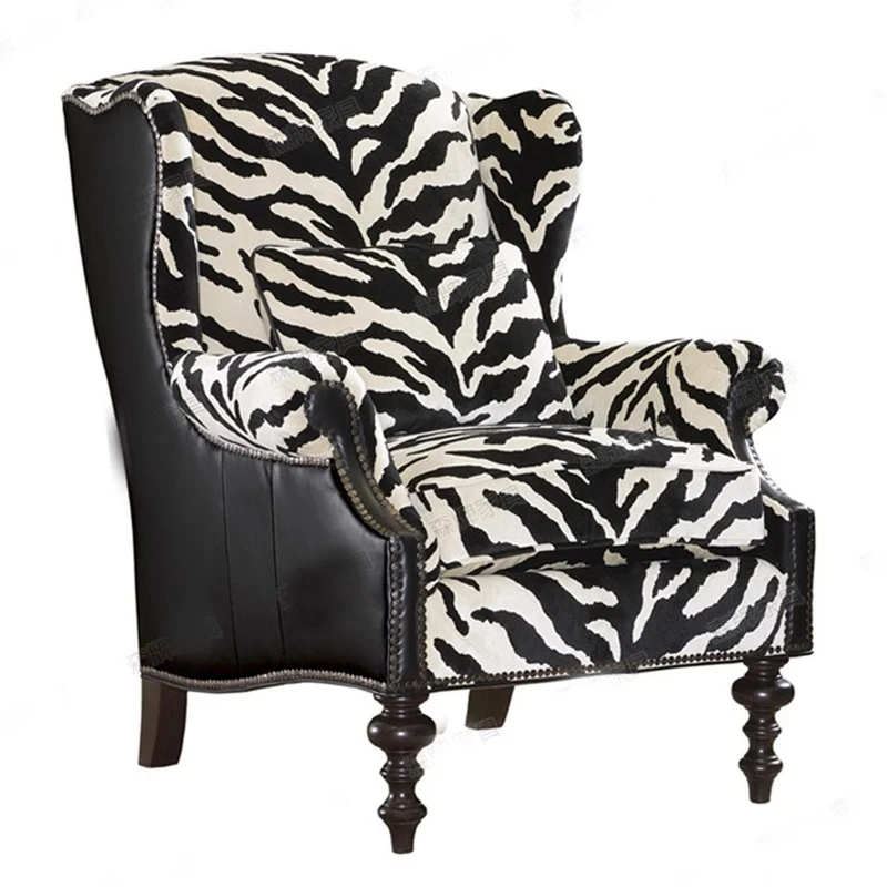 American light luxury zebra-print fabric sofa retro high back tiger chair living room lazy chair leisure single sofa custom
