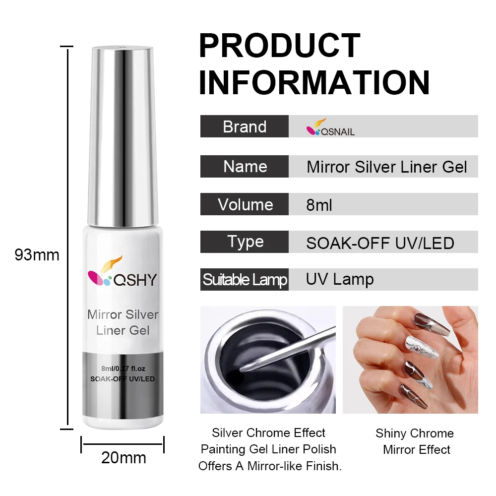 Silver Gold Gel Chrome 8ML High Mirror Chrome Effect Gel Paint Silver Liner Gel For Nail Art Decoration