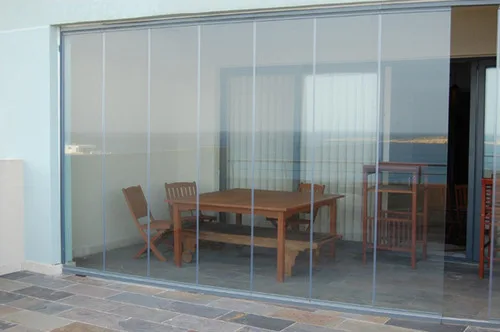 MJL folding frameless glass door tempered glass lowe glazed sliding folding door