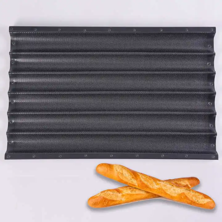 YOSLON  Food Grade, Carbon Steel Bakeware Non Stick Loaf Pans French Bread Perforated Tray Baking Baguette Pan YSN-8010 / G/P