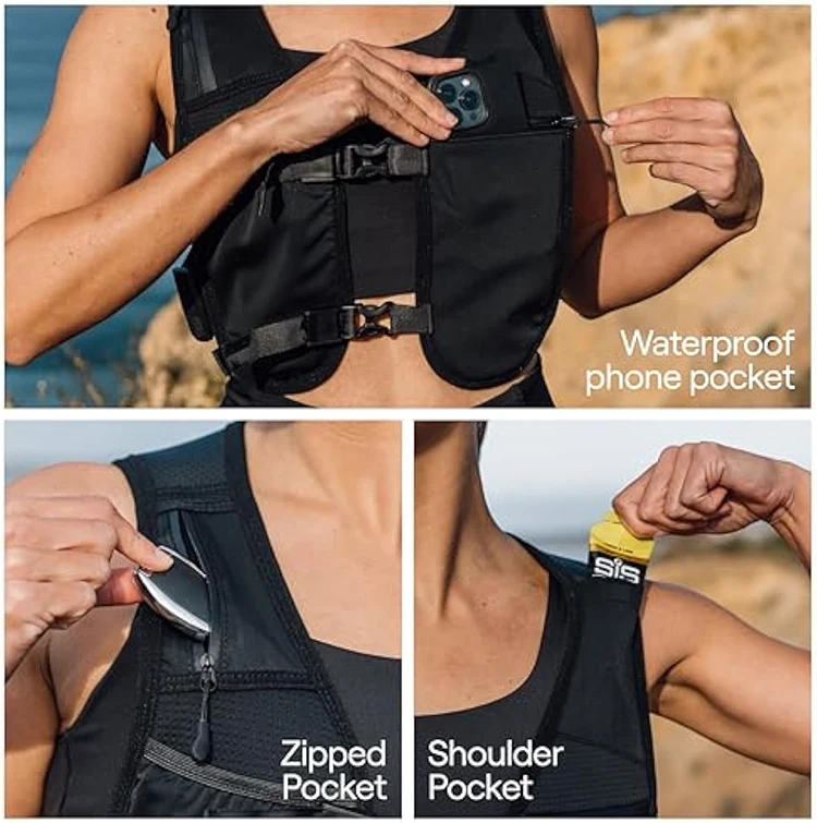 BSCI factory Running Phone Holder Vest, Waterproof Pouch, Reflective, Adjustable Waistband, Water Bottle , 5 Pockets