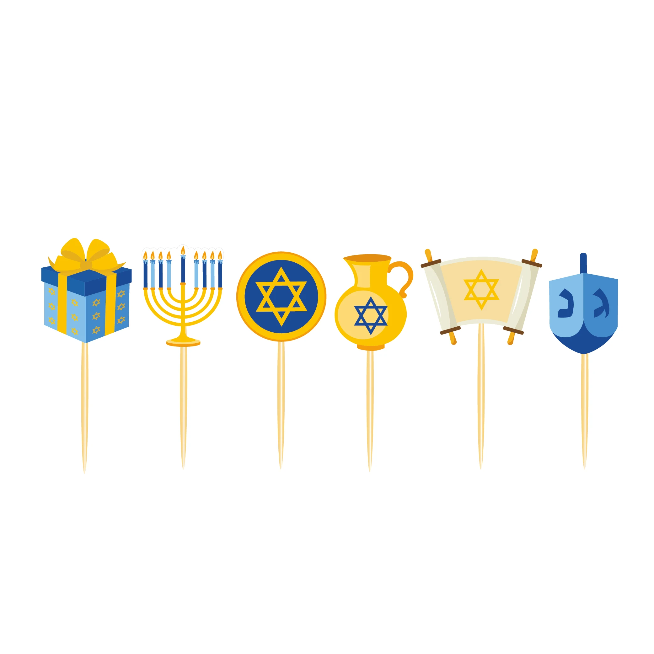 WB045 Hanukkah Theme Cupcake Toppers Wrappers 24 PCS Paper Cake Topper Kids Happy Hanukkah Decorations Party Supplies