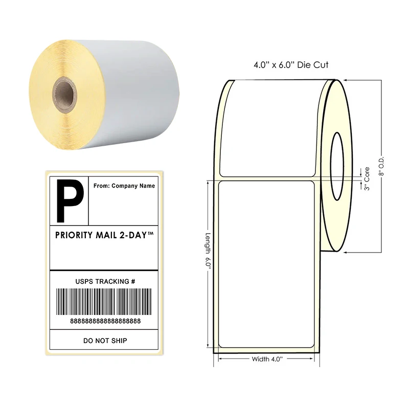 A6 Custom size and per stack pieces  fanfold waterproof high quality sticker colorful rolls 150*100mm  direct thermal labels