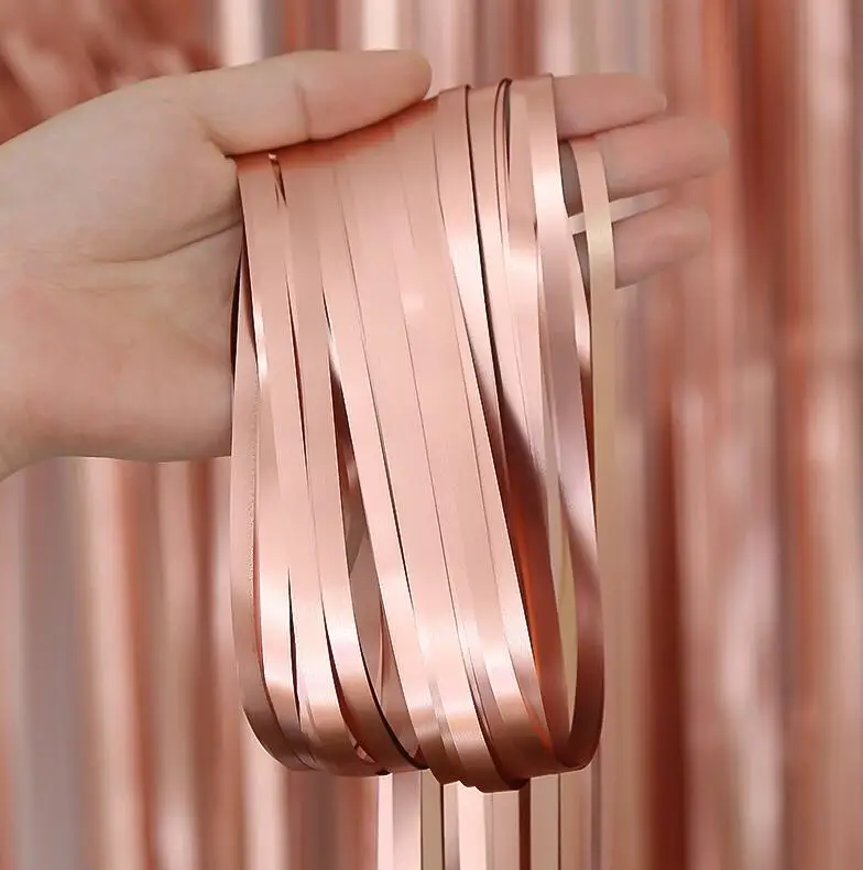 Custom Foil Party Curtains Party Birthday PET Rain Backdrop Tinsel Metallic Fringe Matte Rose Gold Curtains