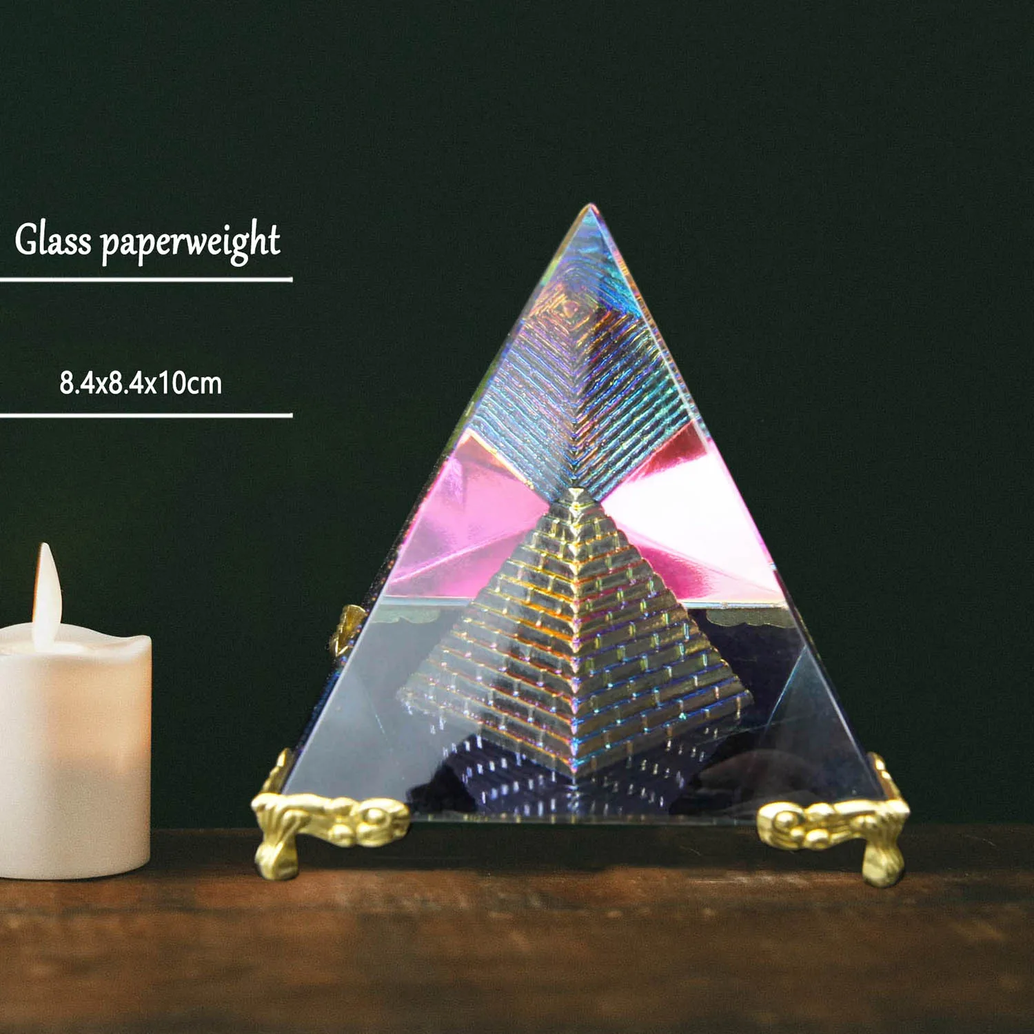 Clear crystal clear colorful engraving egyptian pyramid paperweight for home decoration