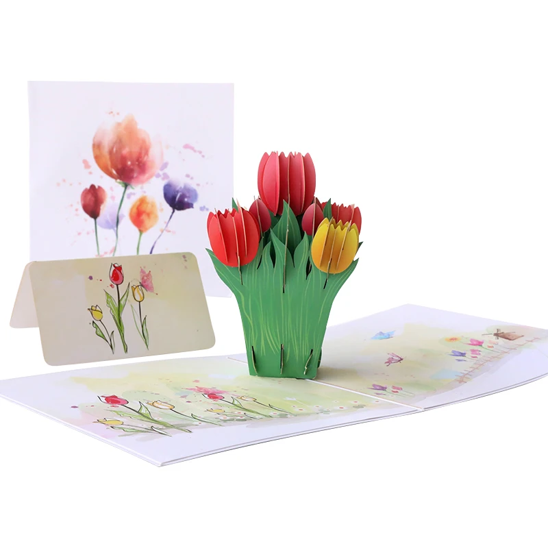 
3d tulip pop up greeting cards with best wishes for writing 