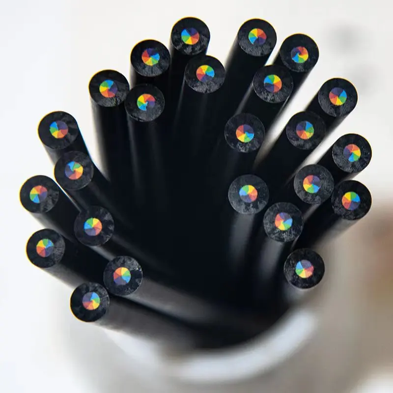XinyiArt художественный поставщик 3,3 мм карандаш из свинцового дерева черный 7 цветов в 1 радужные цветные карандаши разноцветные карандаши для раскраски