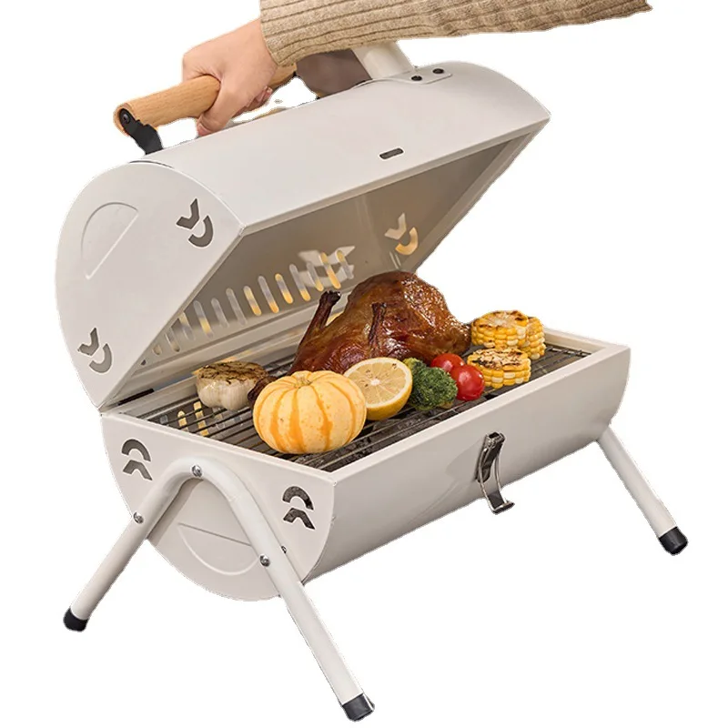 Outdoor double-sided portable chimney oven, household charcoal smokeless oven, multifunctional portable barbecue rack