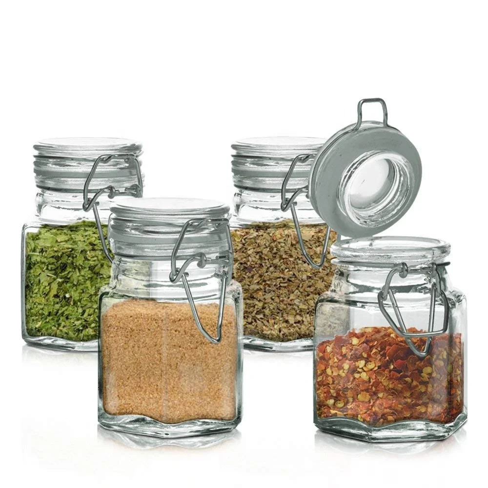 Hot Sale 3 oz Mini Small Glass Spice Food Storage Jar With Airtight Hinged Clip Glass Lid