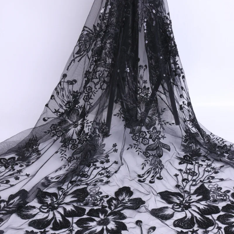 Hot selling wine red luxury bridal lace fabric 3d flower lace embroidered fabric for wedding