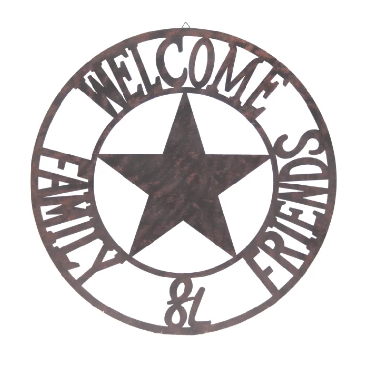 laser-cut round barn star metal wall art hanging rusty wall decor for home farms garden