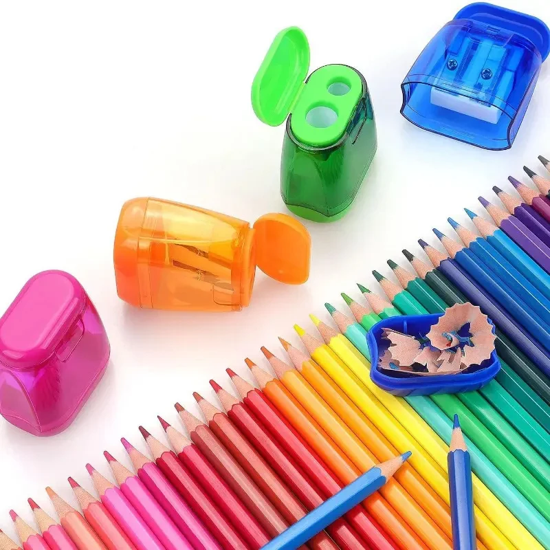 Wholesale 2-Hole 4 Colors Mini School Pencil Sharpener Custom Dual Holes Small Manual Pencil Sharpener with Lid for Kids School