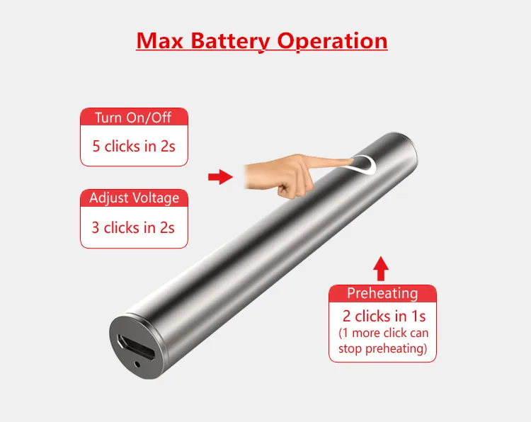 
510 Thread USB Rechargeable CBD Cartridge Vape Pen Battery 380mAh Vaporizer Battery 