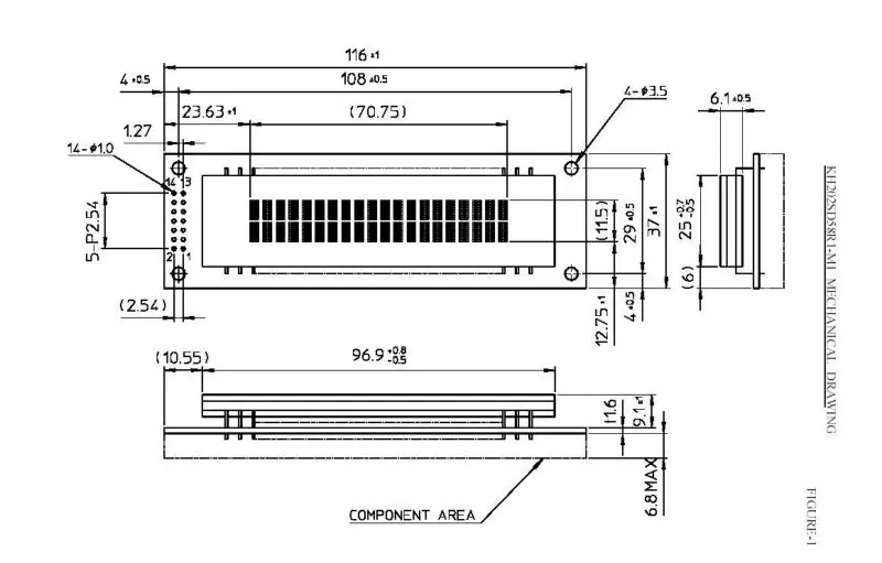 VFD Display 20T202DA1E LCD Compatible Design 2x20 Vacuum Tube Fluorescent Display KH202SD58R1-M