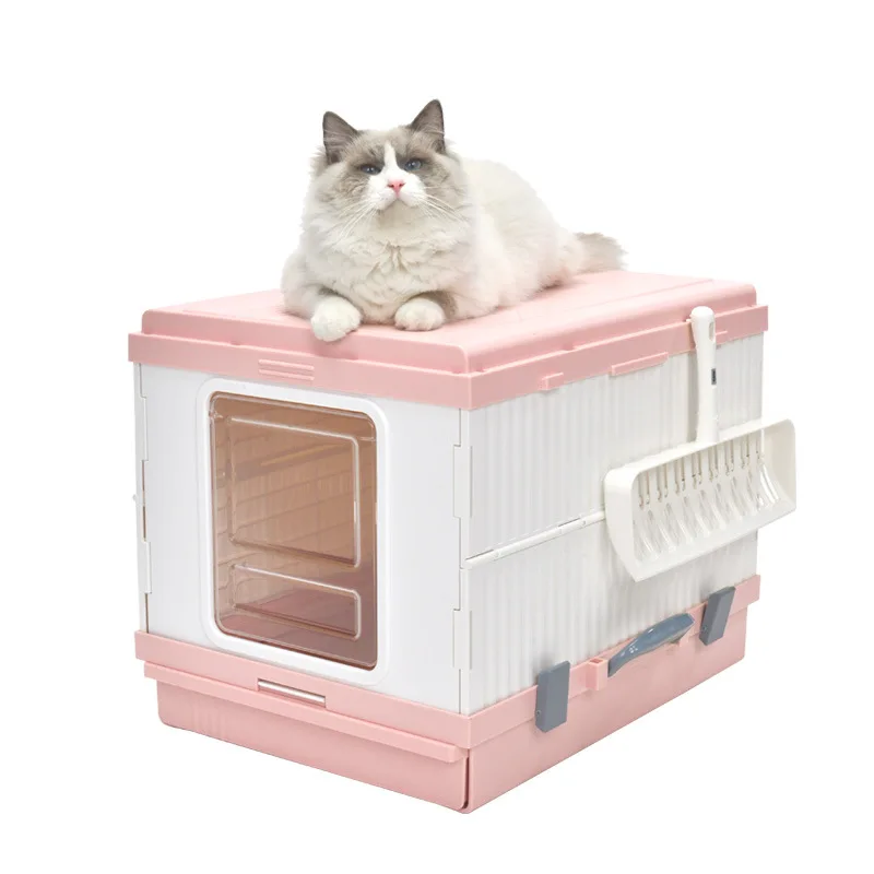Portable easy folding totally enclosed drawer type foldable Large space Kitty Potty Cat Litter Toilet Box with Litter Scoop