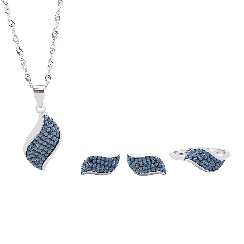 Wholesale Fashion Necklace Turkish Open Ring Geometric 925 Sterling Silver Jewelry Sets For Women