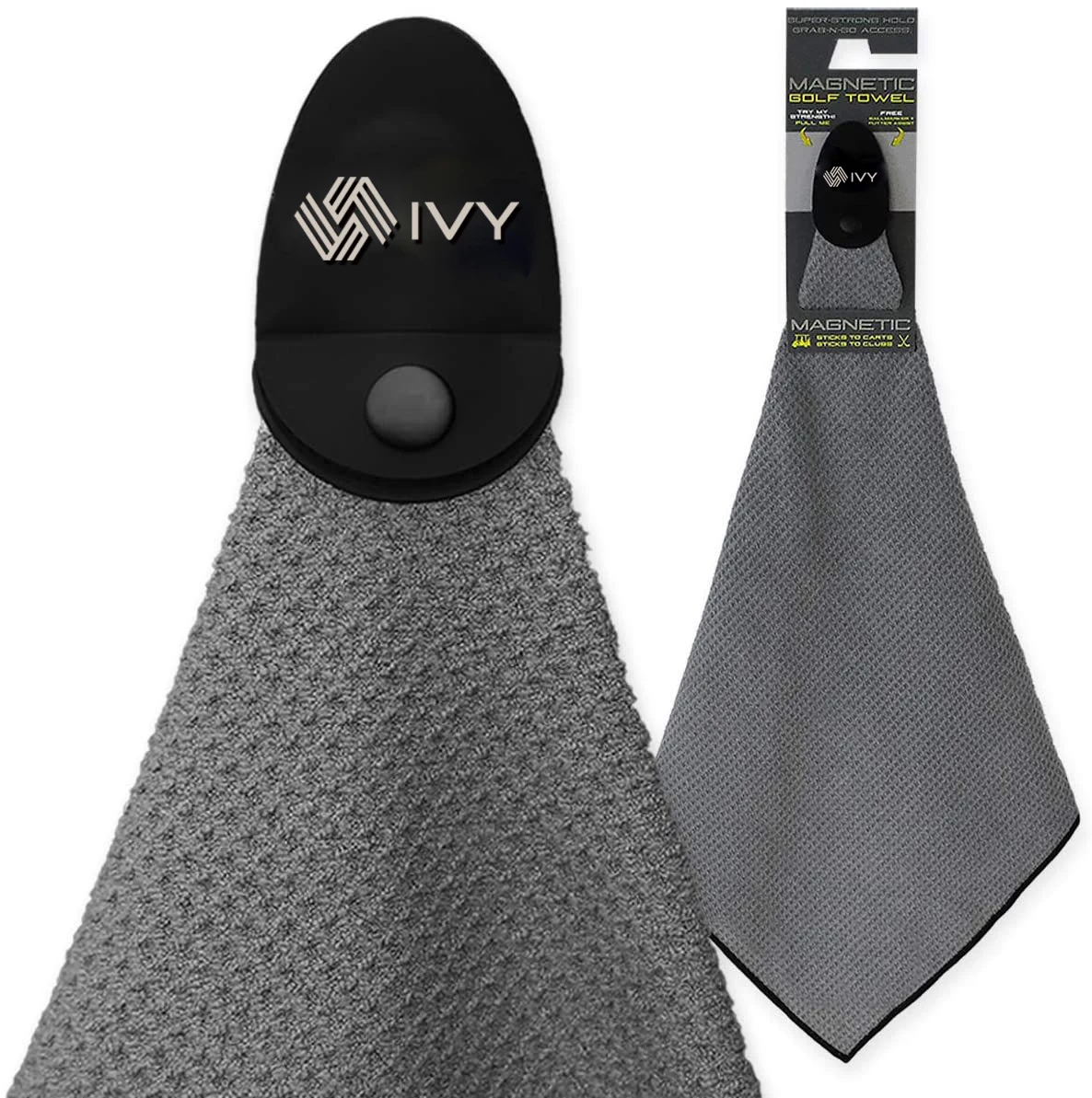 Custom logo print black microfiber waffle weave golf towel with magnet