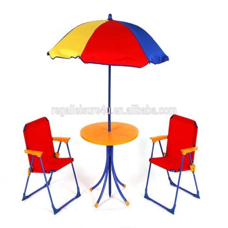 4 pc kids garden camping set, kids table and chairs folding with umbrella