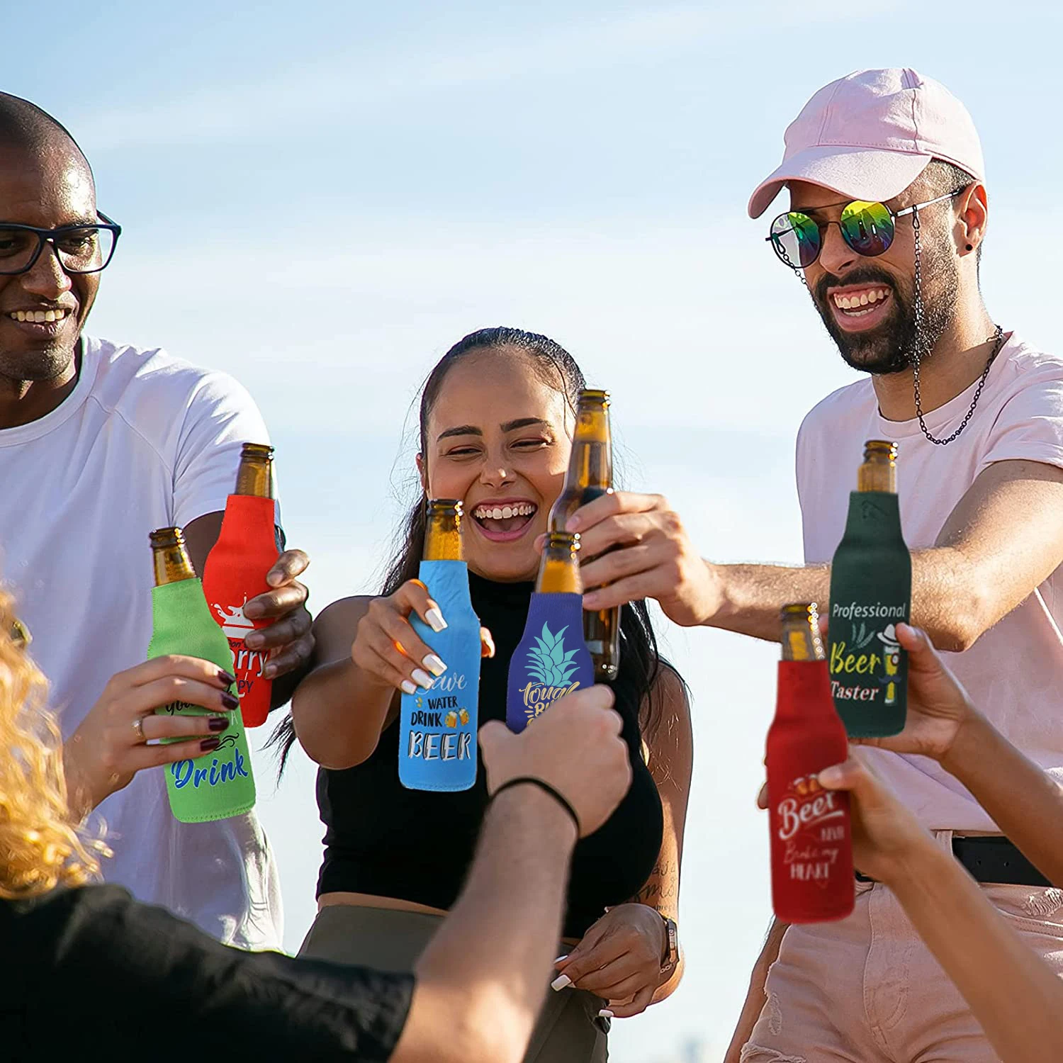 Custom Logo Design 330ML Waterproof Neoprene Beer Bottle Cooler Sleeve Insulator with Zipper