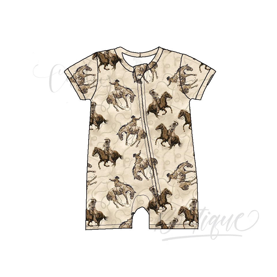 Highland Short Sleeve Jumpsuit Rompers 0-3 Months Newborn Baby Boys Clothes Print Bamboo Zhejiang Knitted Support 1set /poly Bag