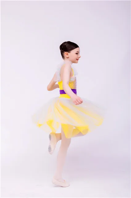 Yellow Wholesale Kids Party Dresses Tutu Dress For Girls performance wear 4 layer tutu  print tulle