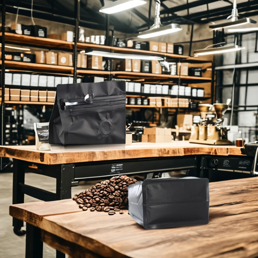 Custom 12oz/5LB Flat Bottom Coffee Packaging Bag 250g/1kg with Valve Zipper Bean Coffee Bean Bag for Food Industrial Use