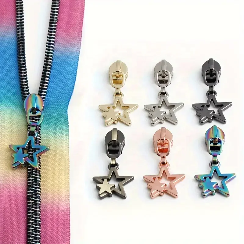 2023 Nolvo World Gold 5# Nylon Slider Customized Star Zipper Puller Nylon Zipper Pulls For Handbag