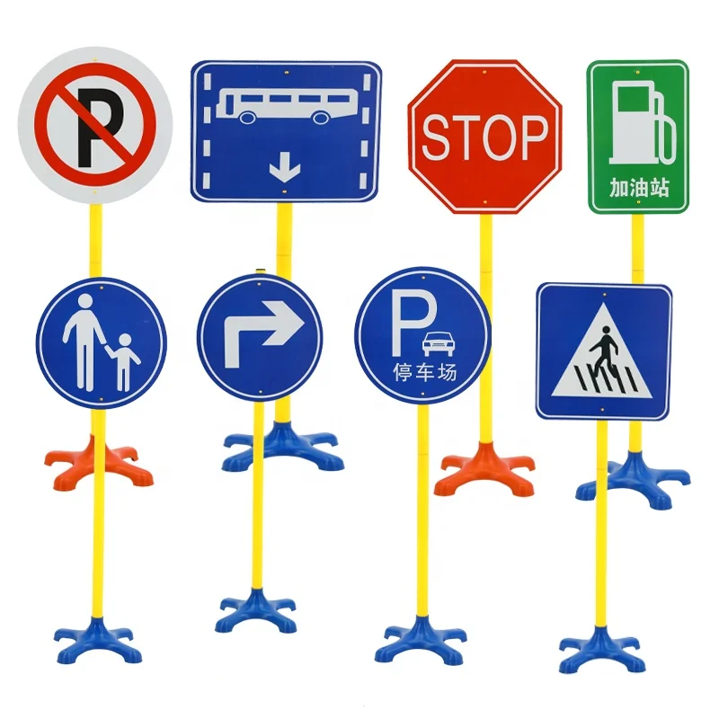 High Quality Unisex Traffic Warning Signs Toys Popular Kindergarten Children Metal Education Preschool Road Signs
