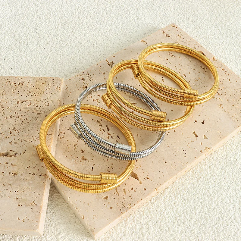Stainless Steel Gold Plated Round Snake Chain Bracelet 3mm Shiny Bangle Bracelet