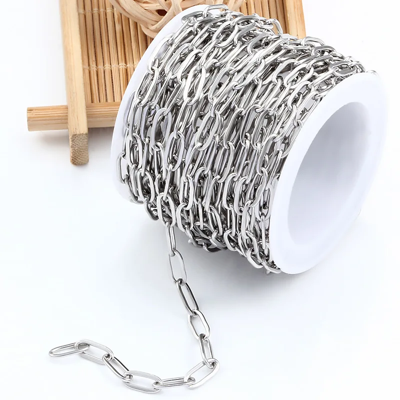 fine jewelry gold plated 4mm stainless steel rectangle paper clip paperclip chain meter on roll spool