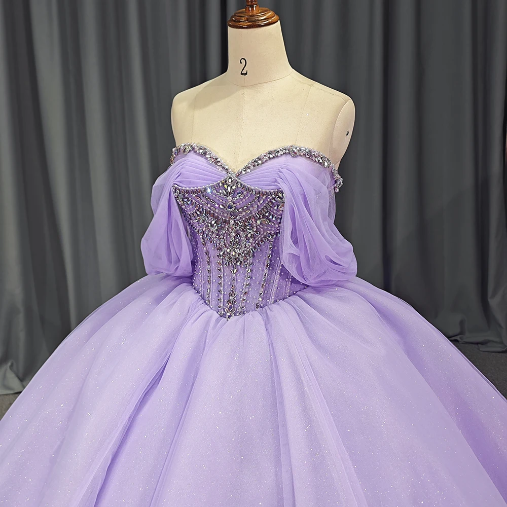 Luxury Lavender Glitter Quinceanera Dress diamond Beading Lace Ball Gown 1223