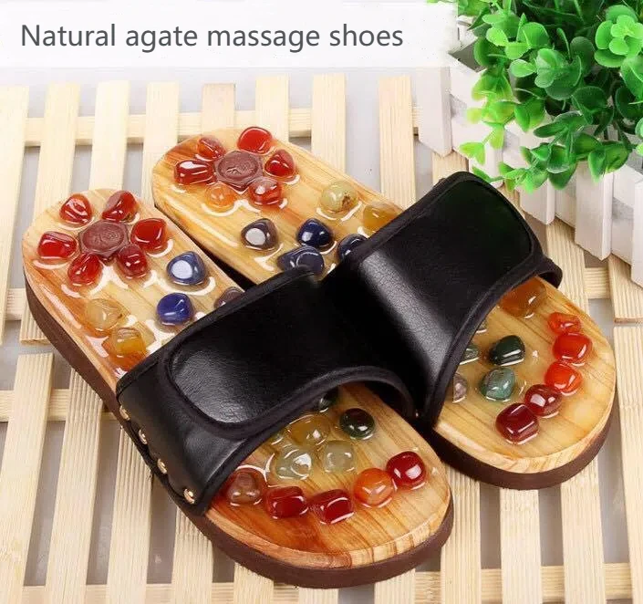 Shoes Men New Item Launch Foot Care Man Sandals Acupressure Slippers Agate Massage Shoes Natural EVA Wood Unisex Mesh a Pair