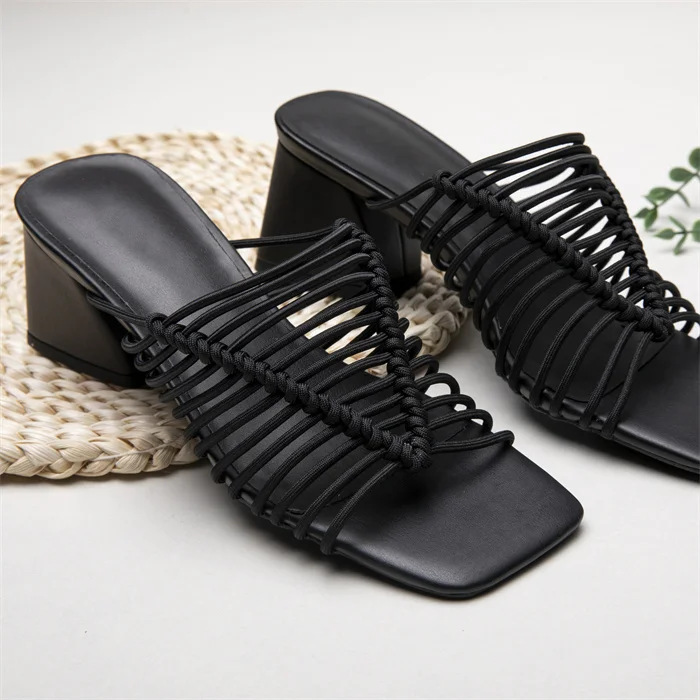 Comfort Freshness Office High Heeled Shoes Weaved Womens Shoes Summer Fashion Slippers