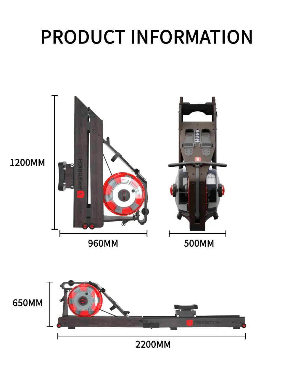 Friedrich Water Resistance Wood Rowing Machine Indoor Home Foldable Double Tracks Fitness Water Rower Popular device in GYM