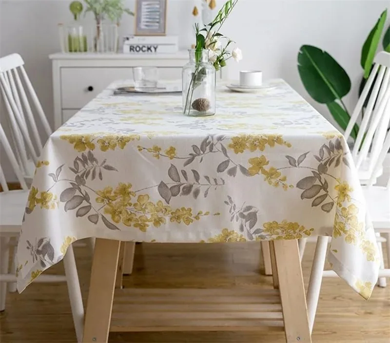 Custom Digital Printing Floral Rectangle Cotton Linen Tablecloth Home Kitchen Dining Table Cloth