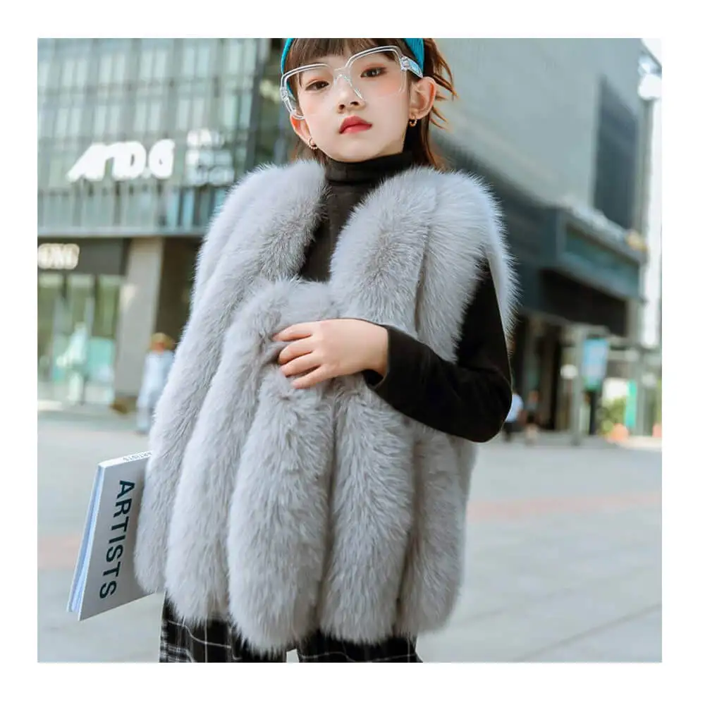 Милый пушистый жилет Детская меховая куртка без рукавов пальто модный из натурального Лисьего меха повседневный зимний для девочек