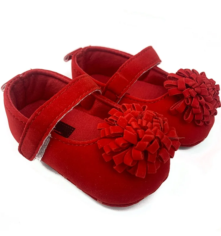 Red Colors Flower Design Beautiful Soft Sole Anti-slip Baby Shoes Girls PVC PU OEM ODM Shoes Light Solid Lighting Shoes for Men