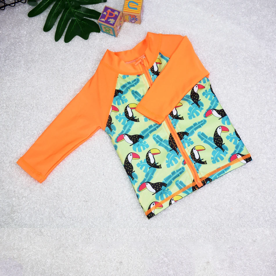 Long Sleeve  Baby Swimming Rash Guard with Full-length Zipper Baby Swimwear Baby Swim Shirt Rash Vest for infant and toddler