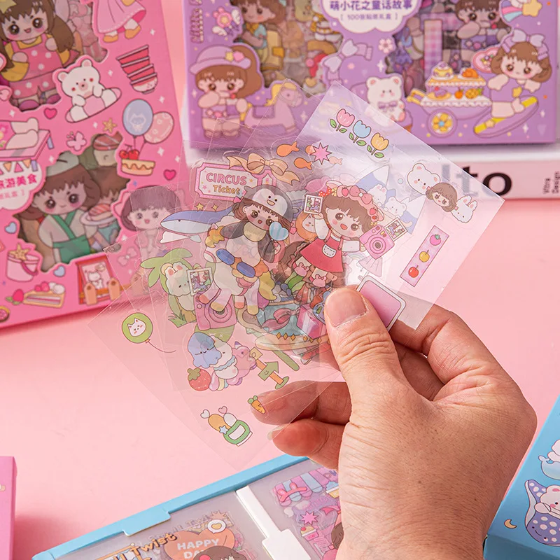 100 Pcs Cartoon Stickers Girls Students Promotional Gifts PET Waterproof Decoration Sticker Set