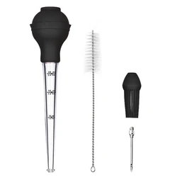 Meat Marinade Injection Cooking 4 Piece Set with BBQ Oil Brush Cleaning Brush Sauce Injection Needle Silicone Turkey Baster