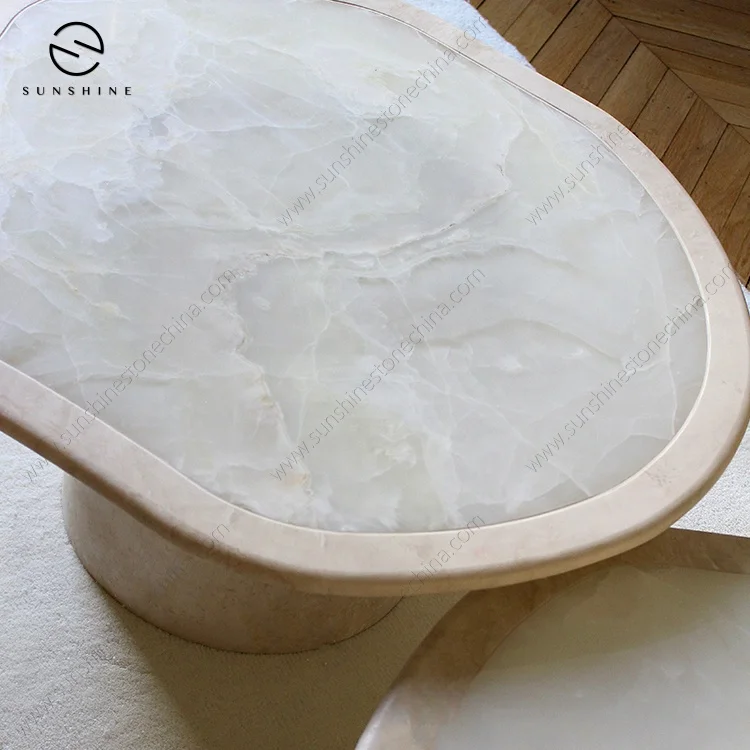 Round Large Modern Nordic Living Room Cloud Travertine Basic Glossy White Onyx Coffee Table Nested Marble