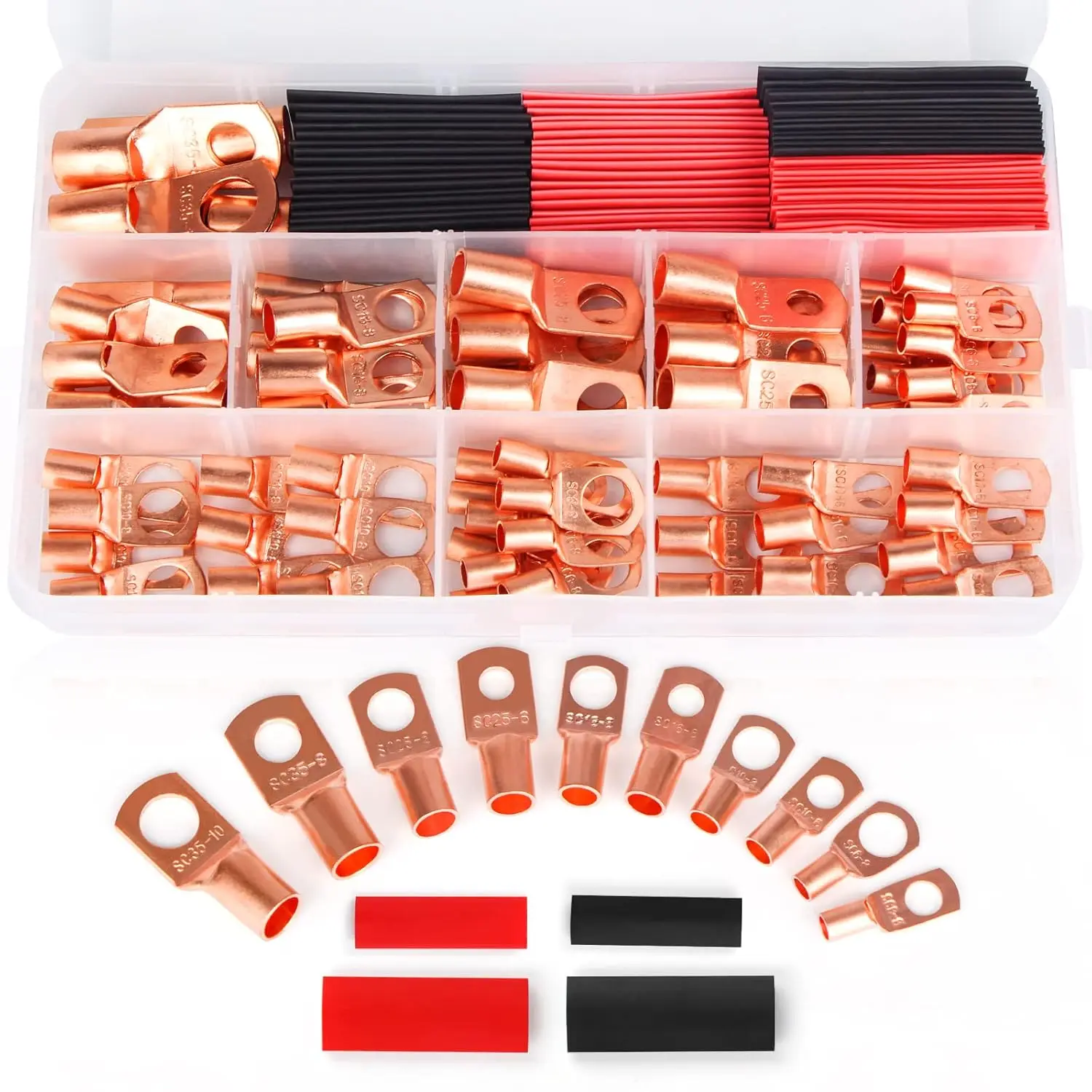 Wire Cable Connectors Copper Tube Lug Battery Starter SC10-6 Wire Cable Welding Ring Crimp Terminals Set