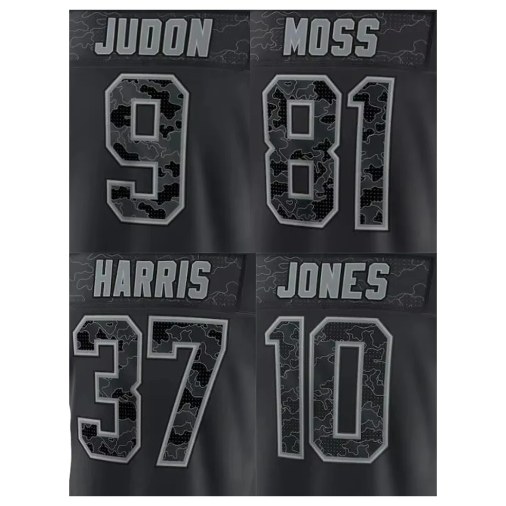 11 Parker 9 Judon 10 Mac Jones 28 белый 37 Харрис 81 мох Новая Англия RFLCTV ограниченная черная сшитая Американская Футбольная майка