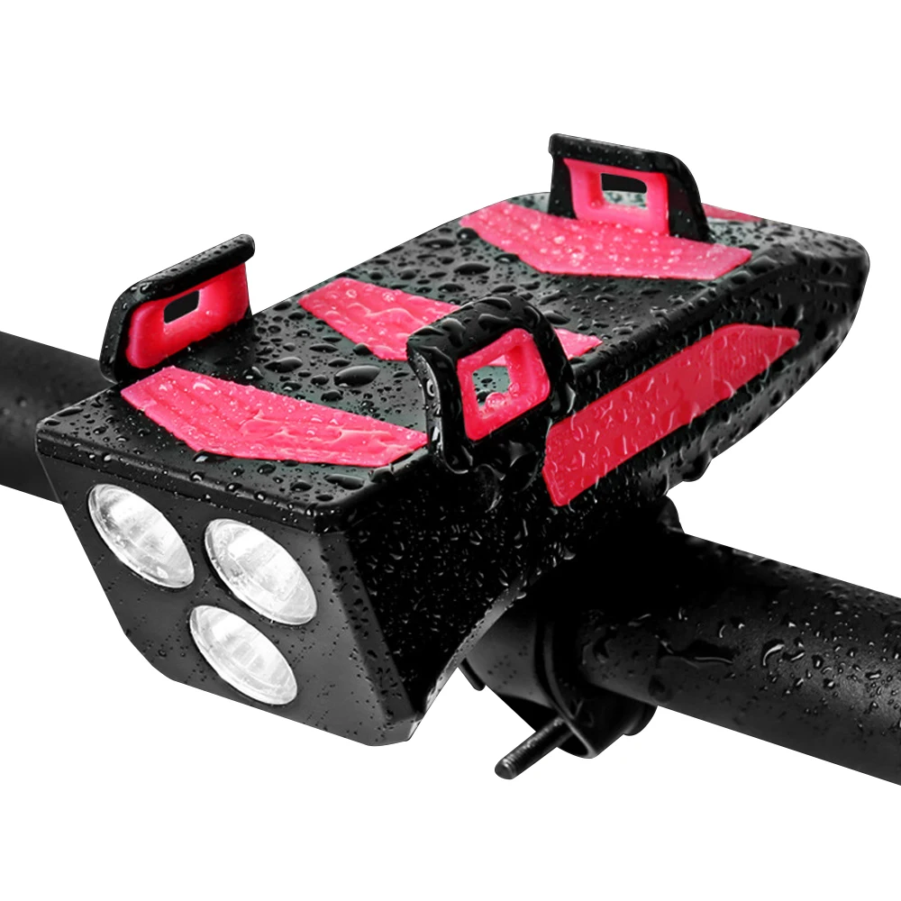Multi-function 4 in 1 Bike Light USB Rechargeable LED Cycling Front Light Horn Phone Holder Powerbank Bicycle Light