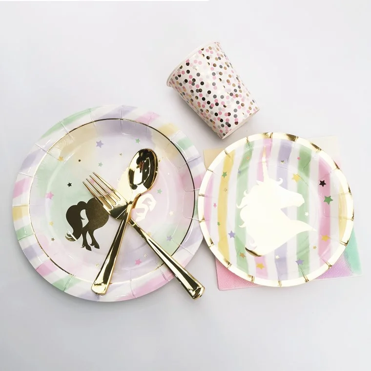 Unicorn Decorative Paper Plates One-time Use Christmas Dinnerware Party Sets Disposable Wedding Plate For Party