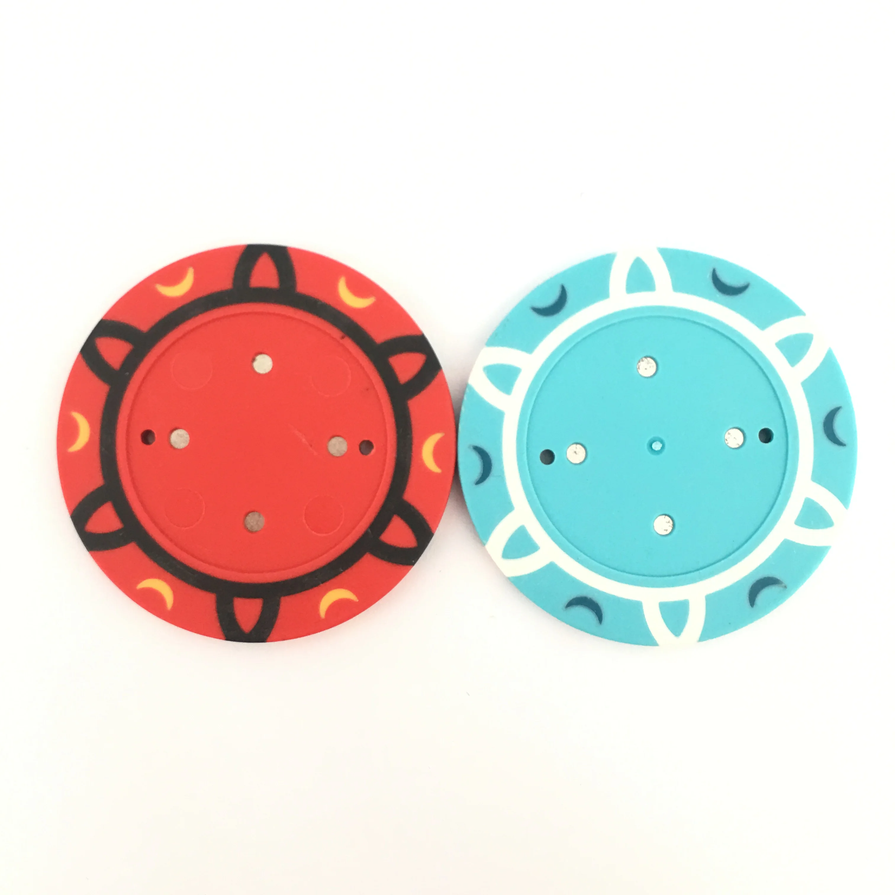 Moon Pattern 13.5g Clay Blank Poker Chips with Three Colors Custom Casino Table Games