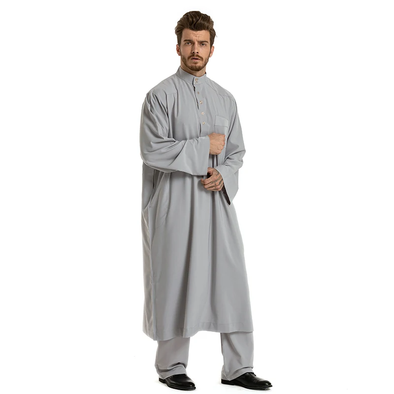 3001# Wholesale 2 pcs Arabic Kaftan Islamic Clothing Muslim Adult Men Abaya Dubai Jubba Thobe